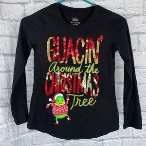 Justice changing sequins and glitter Longsleeve avocado Christmas shirt sz 10 gi